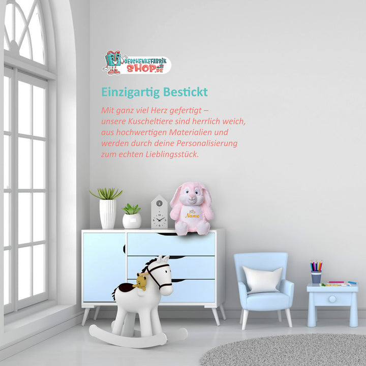 Personalisiertes Kuscheltier Hase Rosa mit Name & Krone – Prinzessin Bunny Plüschtier für Babys & Kinder | Geschenk zur Geburt, Taufe oder Geburtstag