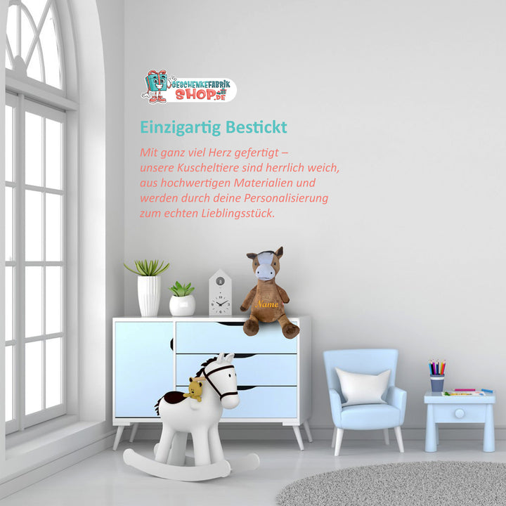 Personalisiertes Kuscheltier Pferd mit Name & Krone – Prinzessin/Prinz Plüschtier für Babys & Kinder | Geschenk zur Geburt, Taufe oder Geburtstag