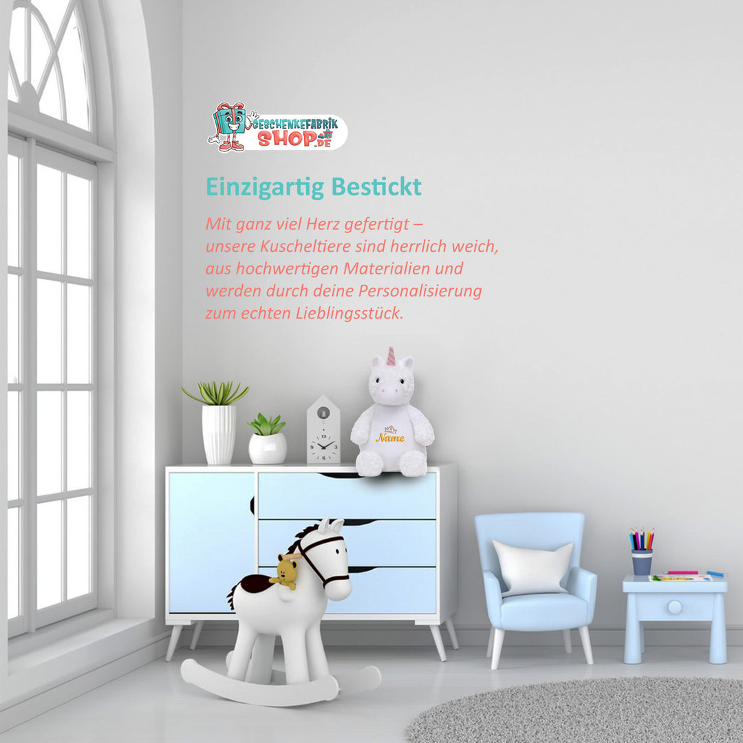 Personalisiertes Kuscheltier Einhorn mit Name & Krone – Prinzessin Plüschtier für Babys & Kinder | Geschenk zur Geburt, Taufe oder Geburtstag