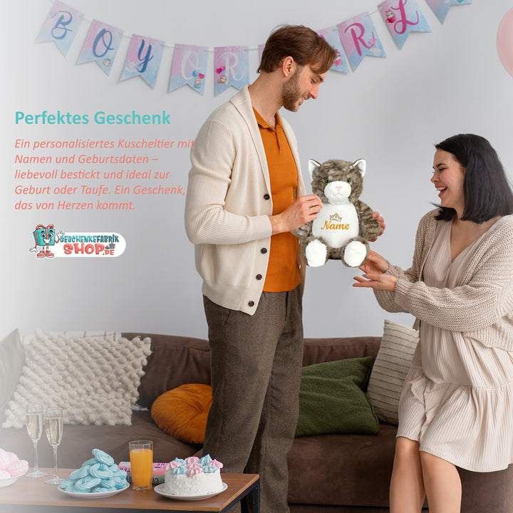 Personalisiertes Kuscheltier Cat mit Name – Geschenk zur Geburt oder Taufe