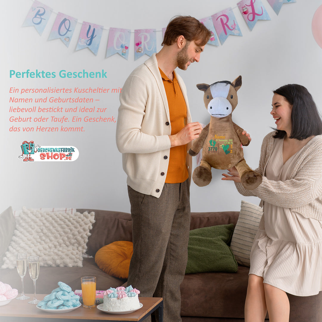 Personalisiertes Kuscheltier Pferd mit Name & Krone – Prinzessin/Prinz Plüschtier für Babys & Kinder | Geschenk zur Geburt, Taufe oder Geburtstag