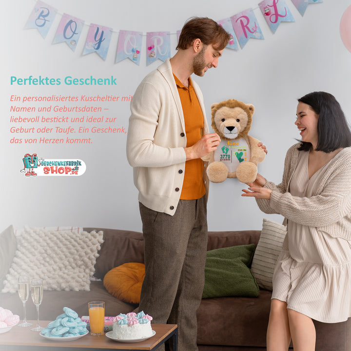 Personalisiertes Kuscheltier Löwe mit Name & Krone – König/Prinz Plüschtier für Babys & Kinder | Geschenk zur Geburt, Taufe oder Geburtstag