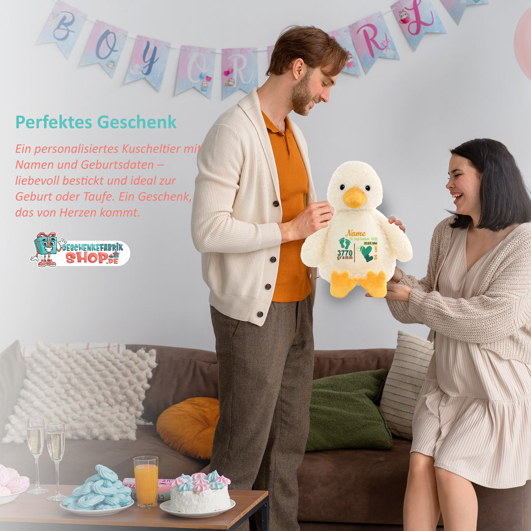Personalisiertes Kuscheltier Ente mit Name & Krone – Prinzessin/Prinz Plüschtier für Babys & Kinder | Geschenk zur Geburt, Taufe oder Geburtstag