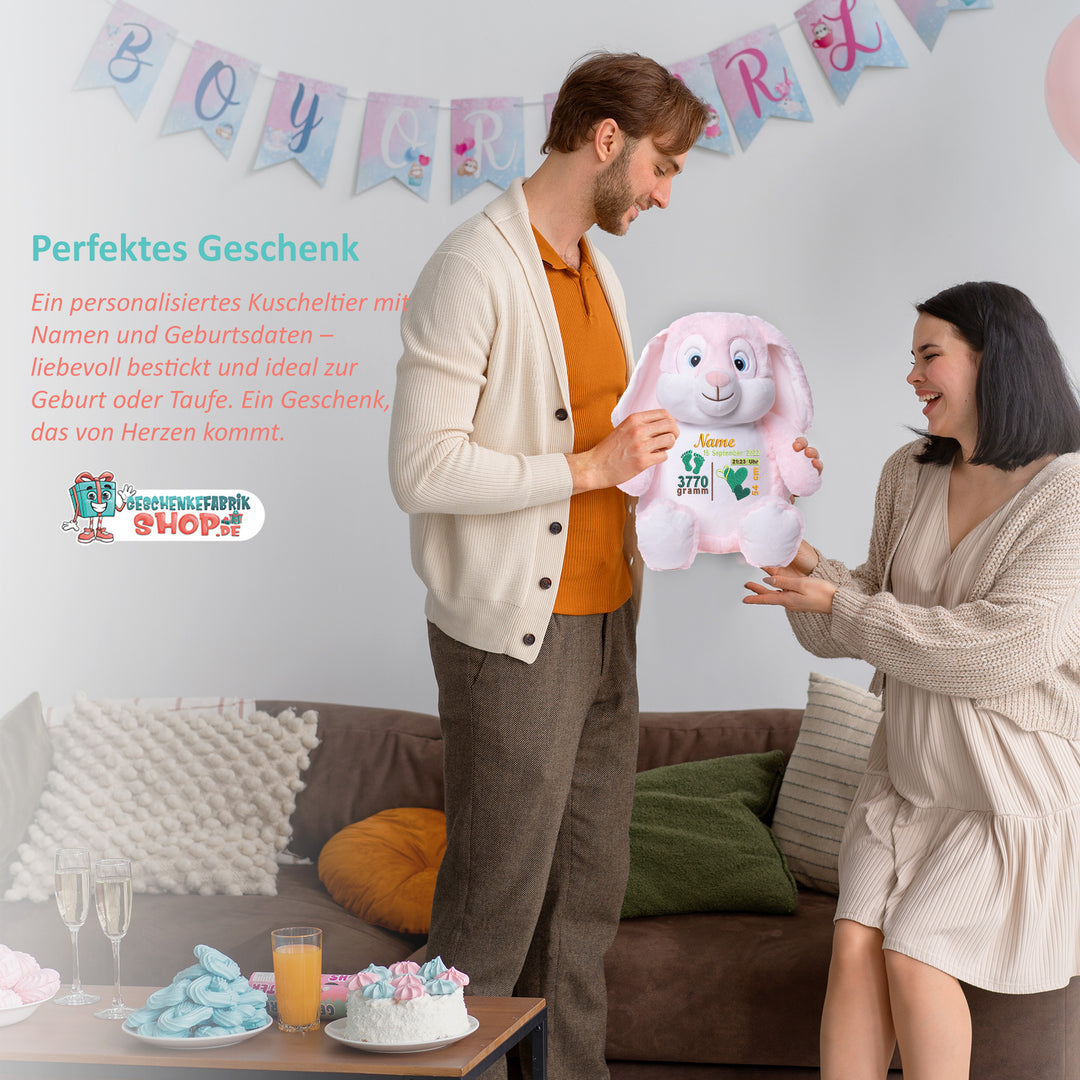 Personalisiertes Kuscheltier Hase Rosa mit Name & Krone – Prinzessin Bunny Plüschtier für Babys & Kinder | Geschenk zur Geburt, Taufe oder Geburtstag