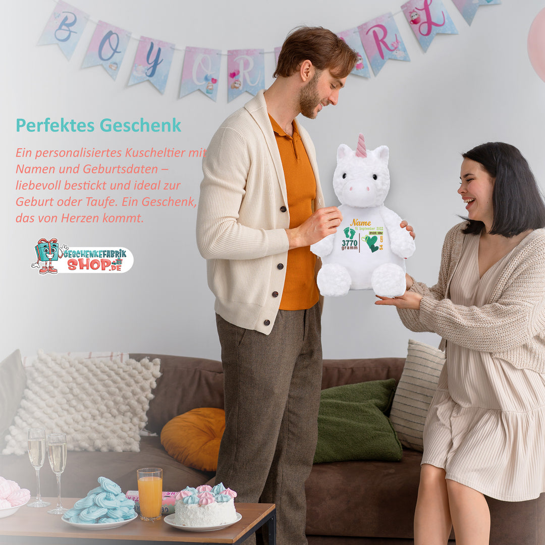 Personalisiertes Kuscheltier Einhorn mit Name & Krone – Prinzessin Plüschtier für Babys & Kinder | Geschenk zur Geburt, Taufe oder Geburtstag