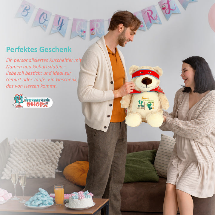 Personalisiertes Kuscheltier Hero Bear mit Name & Krone – Held & Prinz Plüschtier für Babys & Kinder | Geschenk zur Geburt, Taufe oder Geburtstag