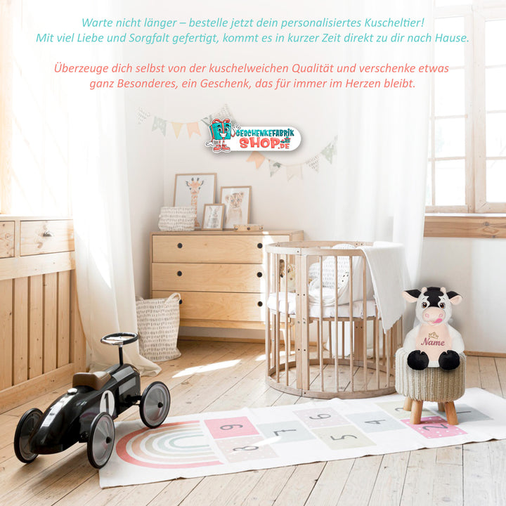 Personalisiertes Kuscheltier Baby Cow mit Name – Geschenk zur Geburt oder Taufe