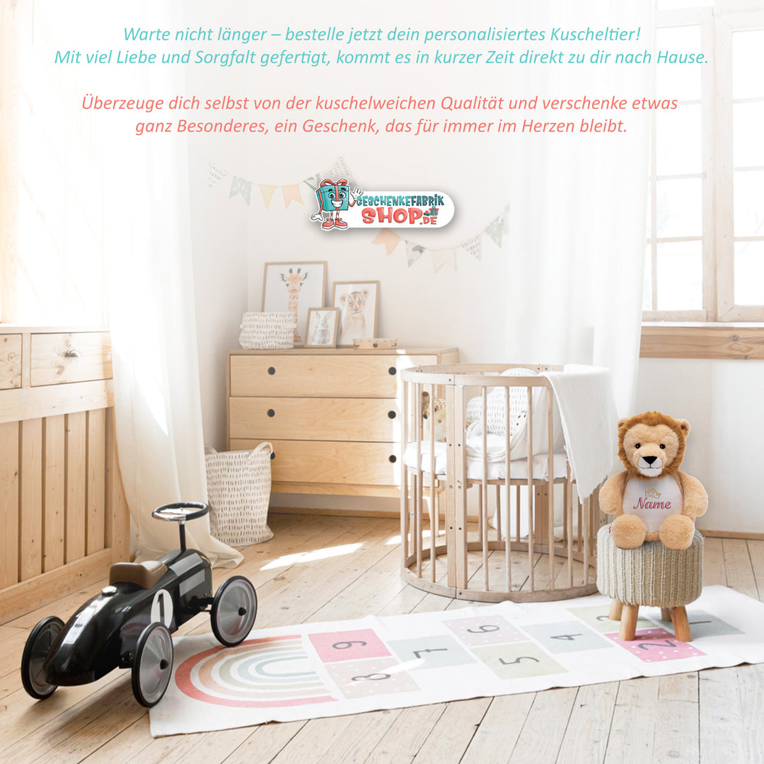 Personalisiertes Kuscheltier Löwe mit Name & Krone – König/Prinz Plüschtier für Babys & Kinder | Geschenk zur Geburt, Taufe oder Geburtstag