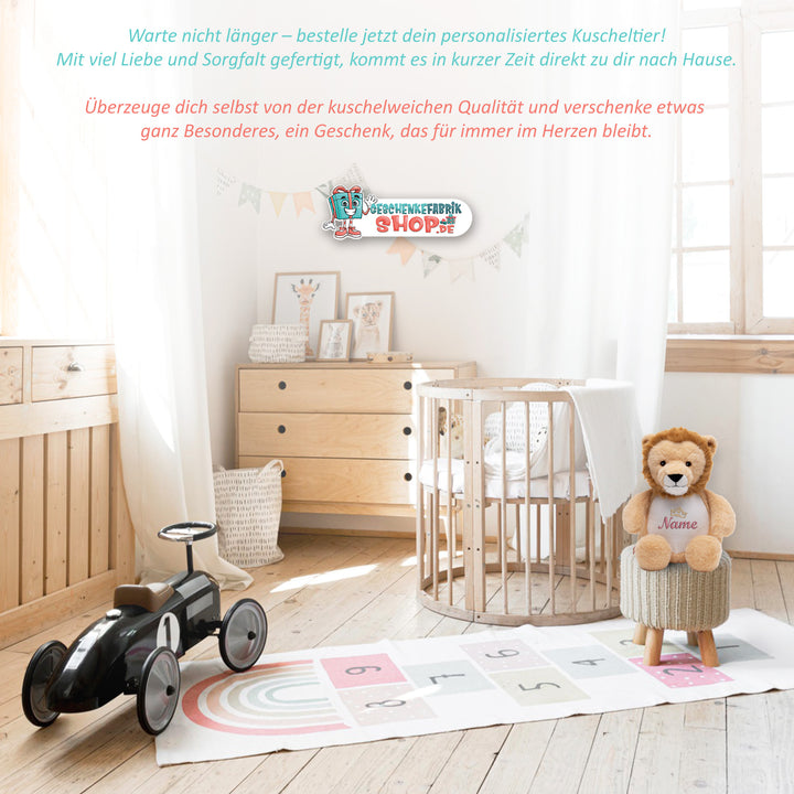 Personalisiertes Kuscheltier Löwe mit Name & Krone – König/Prinz Plüschtier für Babys & Kinder | Geschenk zur Geburt, Taufe oder Geburtstag