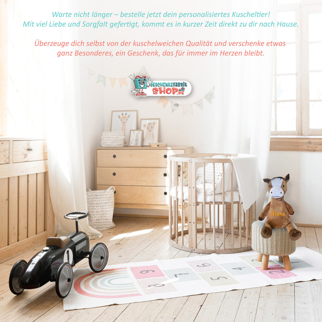 Personalisiertes Kuscheltier Pferd mit Name & Krone – Prinzessin/Prinz Plüschtier für Babys & Kinder | Geschenk zur Geburt, Taufe oder Geburtstag