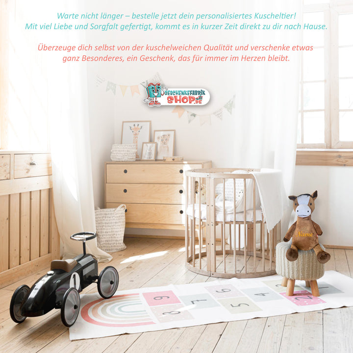 Personalisiertes Kuscheltier Pferd mit Name & Krone – Prinzessin/Prinz Plüschtier für Babys & Kinder | Geschenk zur Geburt, Taufe oder Geburtstag