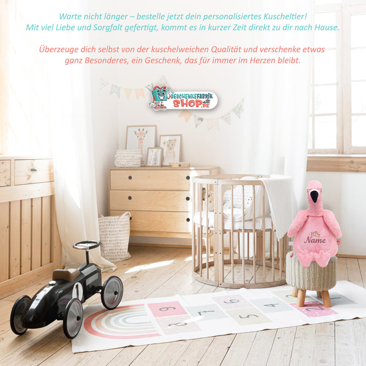 Personalisiertes Kuscheltier Flamingo mit Name – Rosa Plüschtier für Babys & Kinder | Geschenk zur Geburt, Taufe oder Geburtstag
