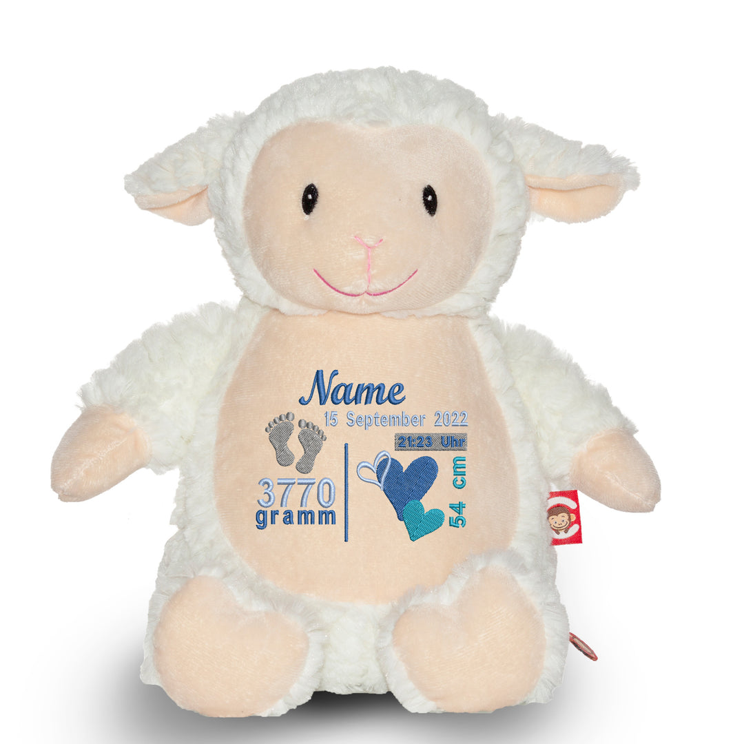 Personalisiertes Kuscheltier Fluffy Lamb mit Name & Geburtsdaten – Geschenk zur Geburt oder Taufe