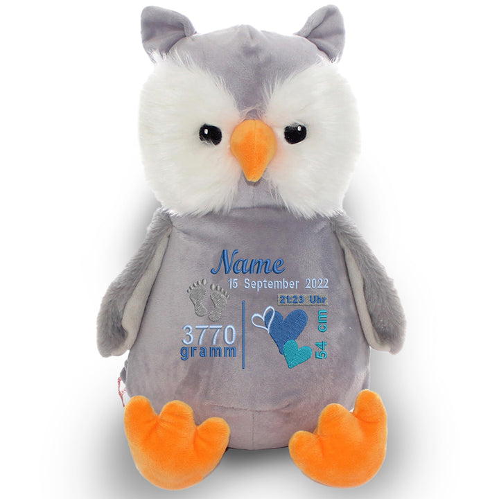 Personalisiertes Kuscheltier Owl mit Name & Geburtsdaten – Geschenk zur Geburt oder Taufe