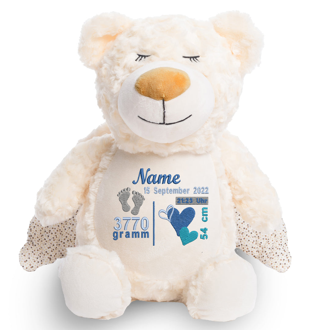 Personalisiertes Kuscheltier Guardian Bear mit Name & Geburtsdaten – Geschenk zur Geburt oder Taufe