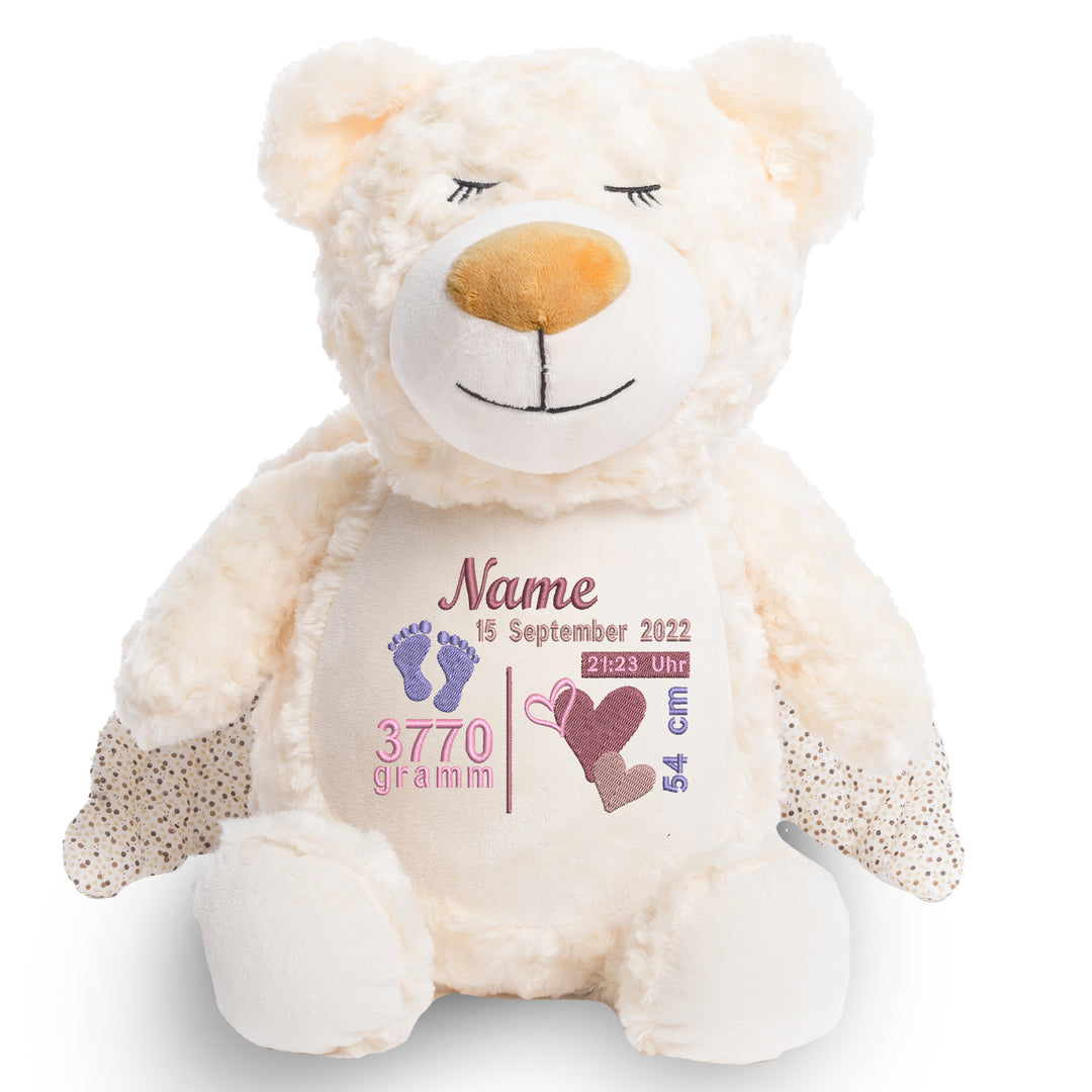 Personalisiertes Kuscheltier Guardian Bear mit Name & Geburtsdaten – Geschenk zur Geburt oder Taufe