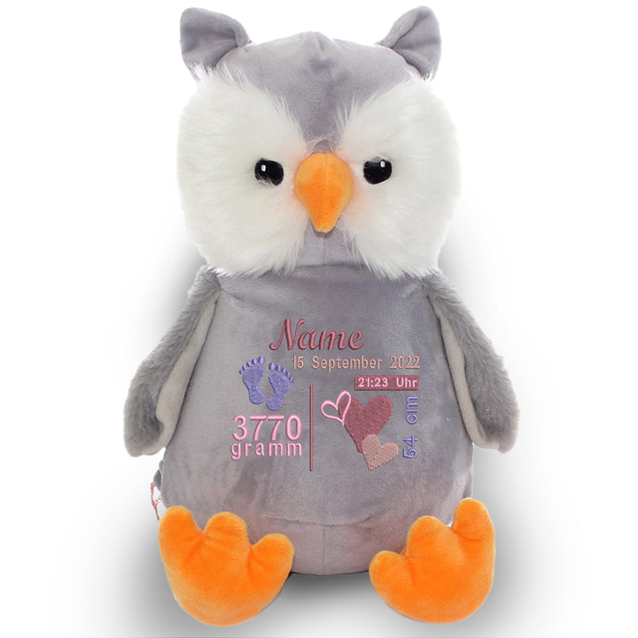 Personalisiertes Kuscheltier Owl mit Name & Geburtsdaten – Geschenk zur Geburt oder Taufe