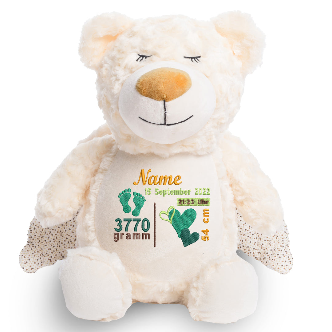 Personalisiertes Kuscheltier Guardian Bear mit Name & Geburtsdaten – Geschenk zur Geburt oder Taufe