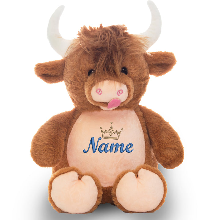 Personalisiertes Kuscheltier Highland-Kuh mit Name – Geschenk zur Geburt oder Taufe