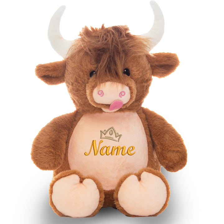 Personalisiertes Kuscheltier Highland-Kuh mit Name – Geschenk zur Geburt oder Taufe