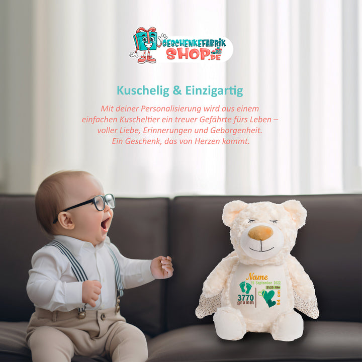 Personalisiertes Kuscheltier Guardian Bear mit Name & Geburtsdaten – Geschenk zur Geburt oder Taufe