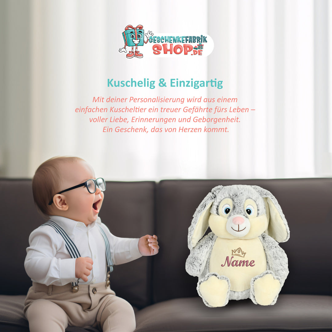 Personalisiertes Kuscheltier Baby Bunny mit Name – Geschenk zur Geburt oder Taufe