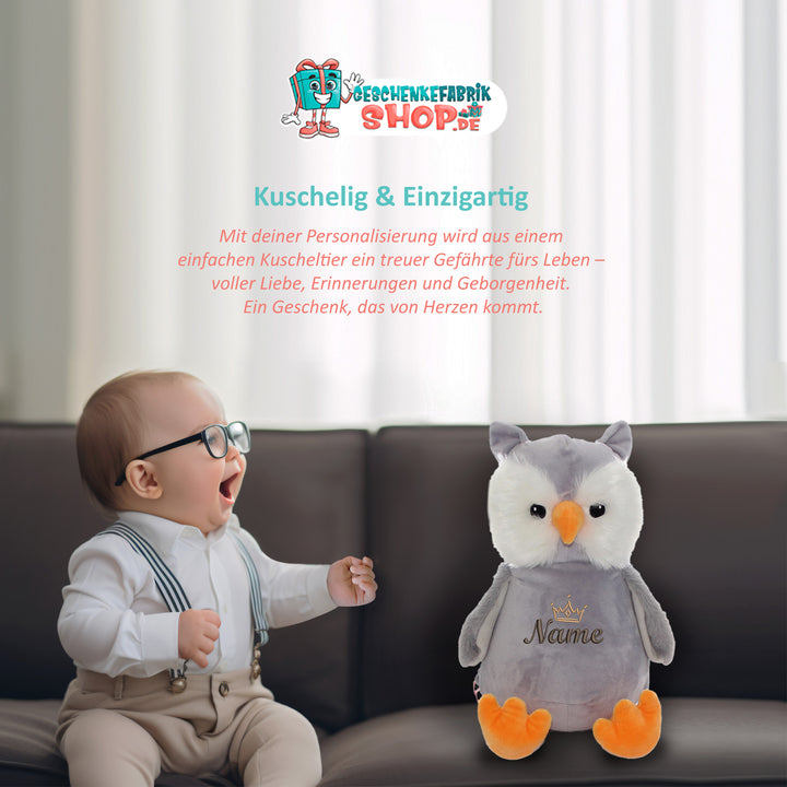 Personalisiertes Kuscheltier Owl mit Name – Geschenk zur Geburt oder Taufe