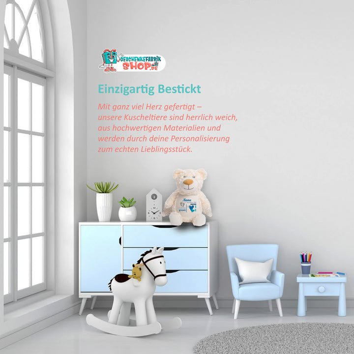 Personalisiertes Kuscheltier Guardian Bear mit Name & Geburtsdaten – Geschenk zur Geburt oder Taufe