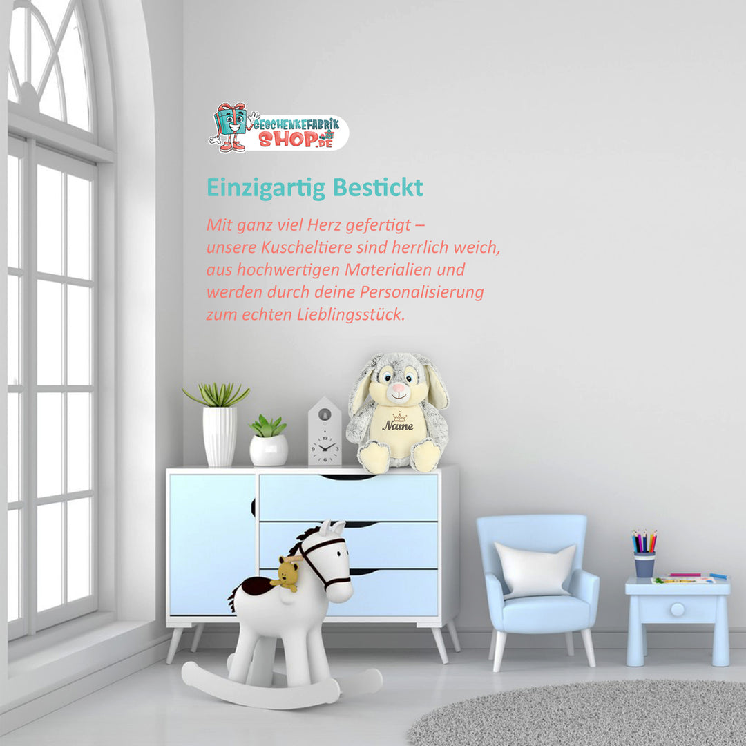 Personalisiertes Kuscheltier Baby Bunny mit Name – Geschenk zur Geburt oder Taufe