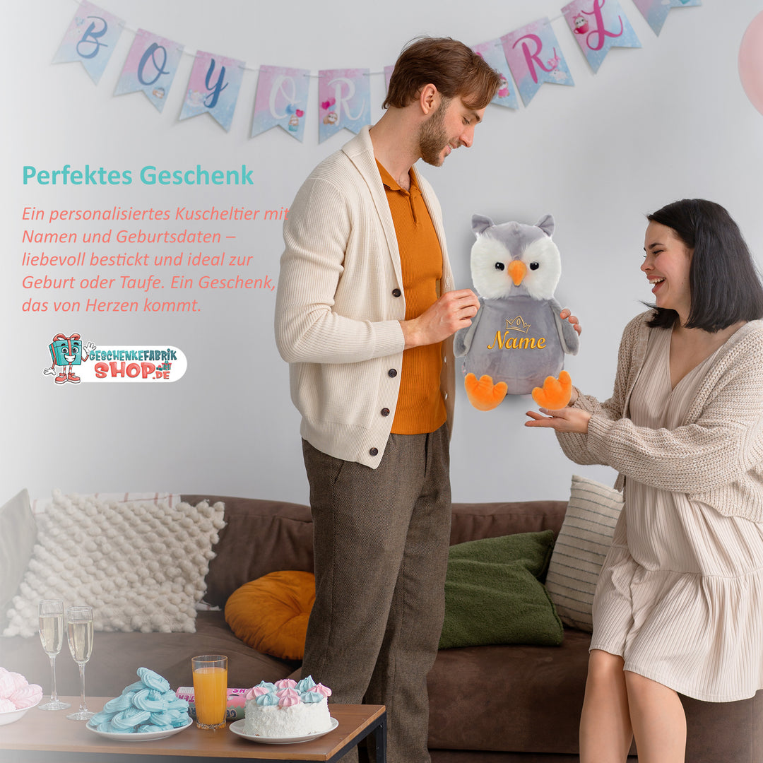 Personalisiertes Kuscheltier Owl mit Name – Geschenk zur Geburt oder Taufe