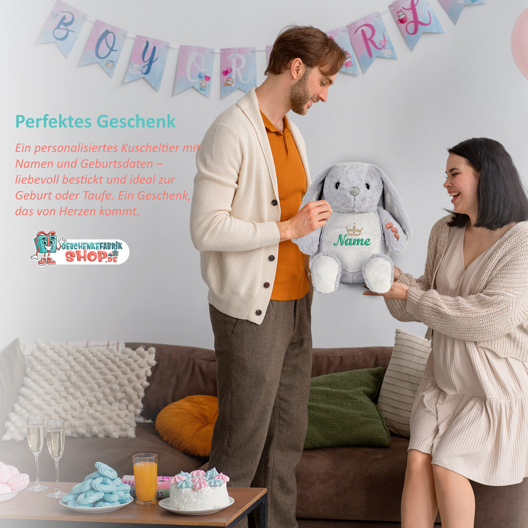 Personalisiertes Kuscheltier Rabbit mit Name – Geschenk zur Geburt oder Taufe