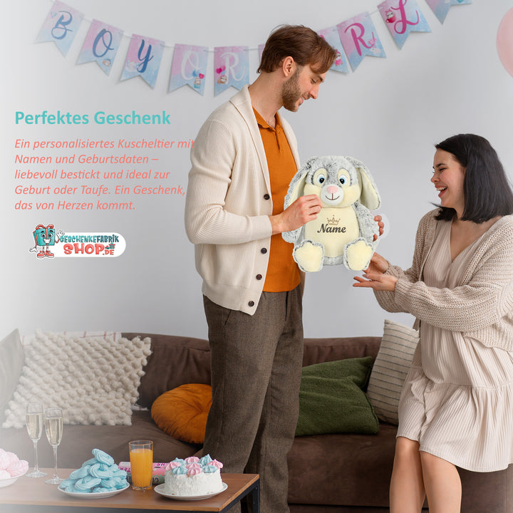 Personalisiertes Kuscheltier Baby Bunny mit Name – Geschenk zur Geburt oder Taufe