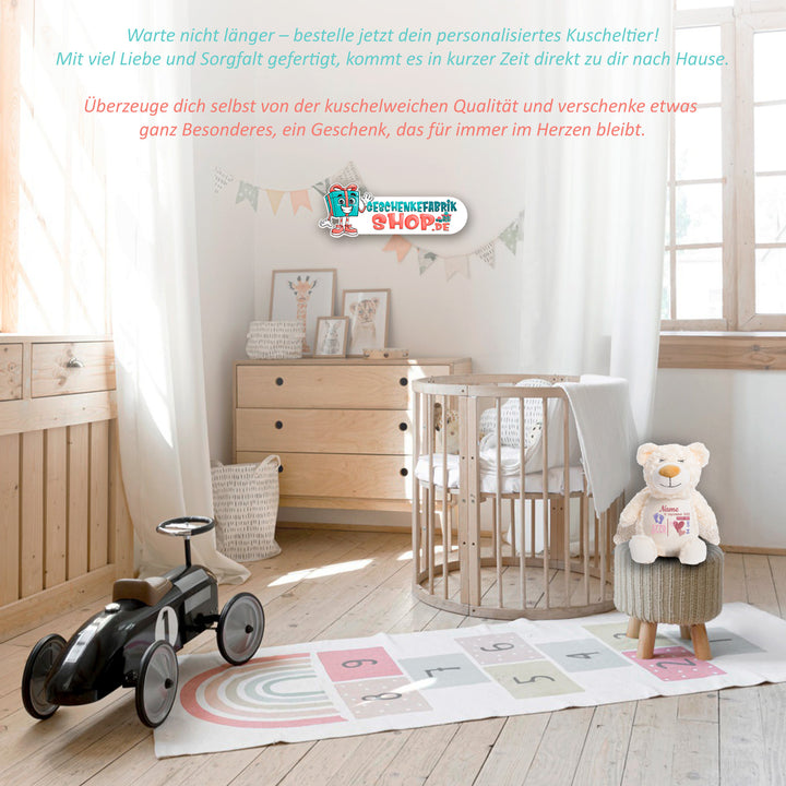 Personalisiertes Kuscheltier Guardian Bear mit Name & Geburtsdaten – Geschenk zur Geburt oder Taufe