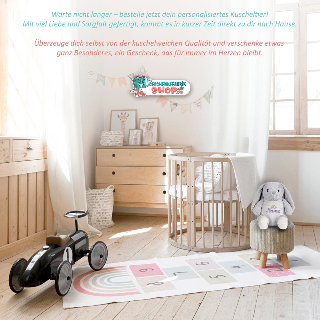 Personalisiertes Kuscheltier Rabbit mit Name – Geschenk zur Geburt oder Taufe