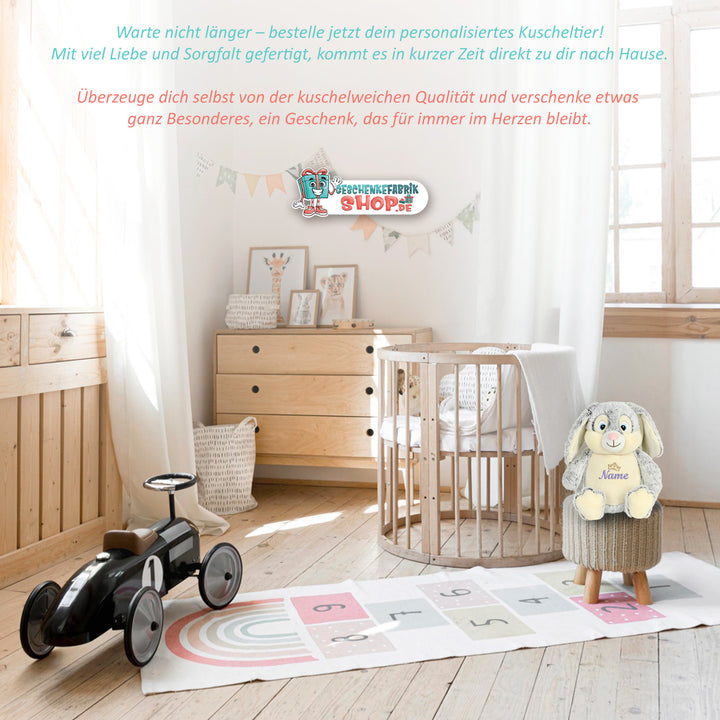 Personalisiertes Kuscheltier Baby Bunny mit Name – Geschenk zur Geburt oder Taufe