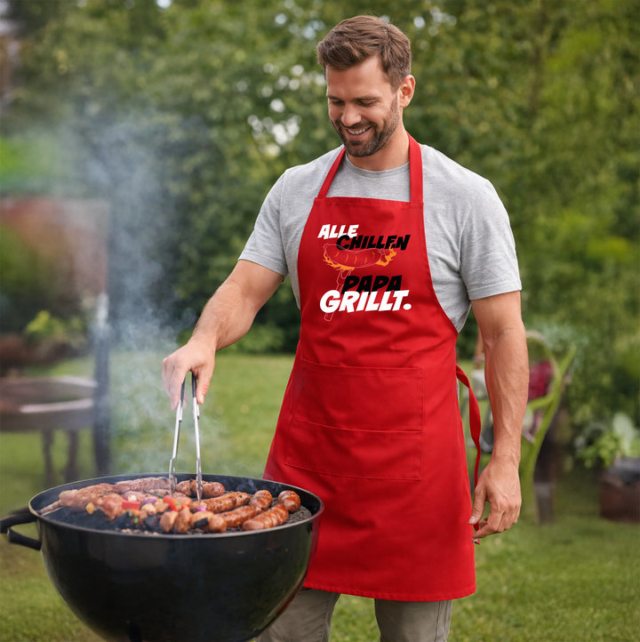 Grillschürze „Alle chillen, Papa grillt“ – Lustige Kochschürze für Männer | Perfektes Geschenk für Vatertag & BBQ