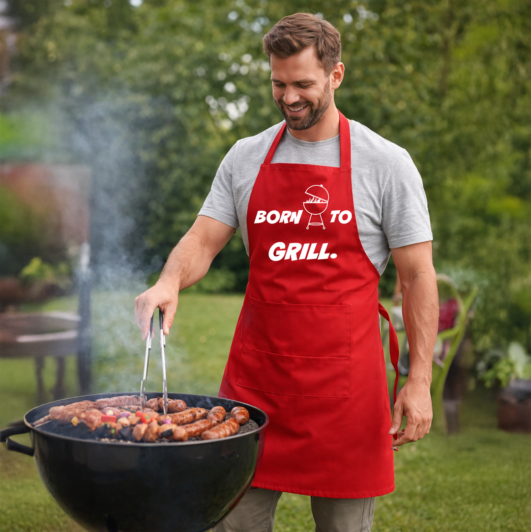Grillschürze „Born to Grill“ – Lustige BBQ Schürze für Männer | Perfektes Geschenk für Grillmeister