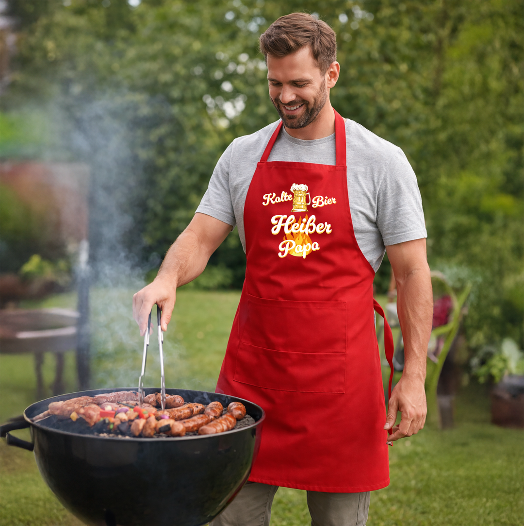 Grillschürze „Kalte Bier, heißer Papa“ – Lustige BBQ Schürze | Perfektes Geschenk für Vatertag & Grillmeister