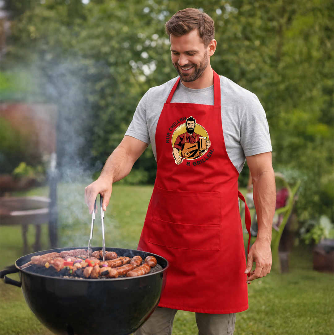 Grillschürze „Nur chillen und grillen“ – Lustige BBQ Schürze für Männer | Perfektes Geschenk für Grillfans