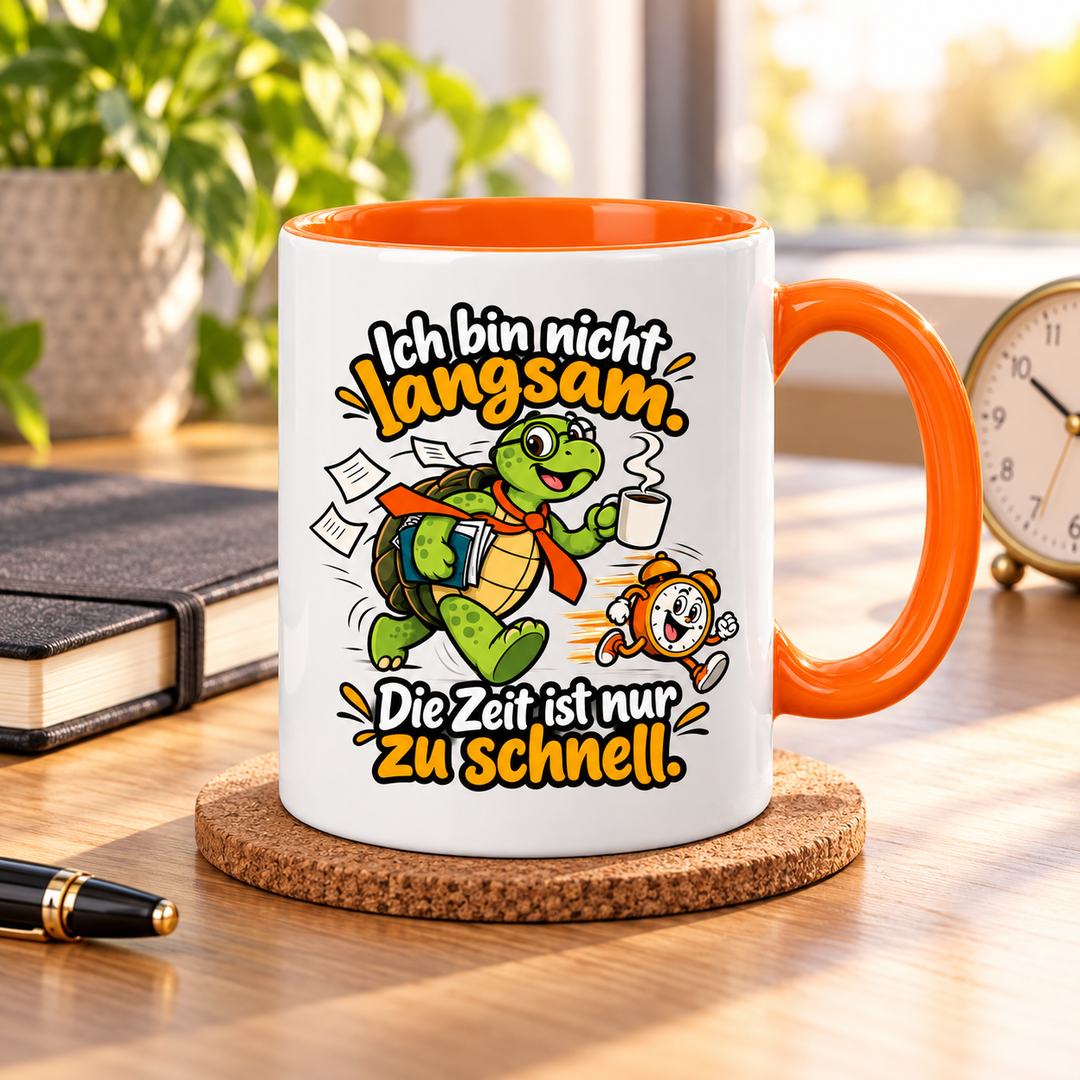 Schildkröten-Tasse im Büro – lustiges Geschenk für Menschen mit eigenem Tempo.
