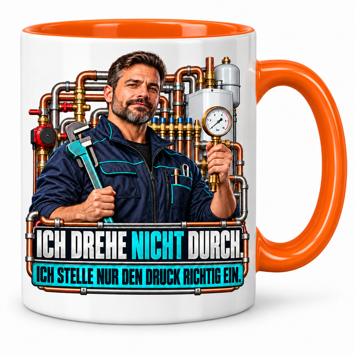 PEPAM SHK-Tasse „Ich drehe nicht durch. Ich stelle nur den Druck richtig ein.“ – Orange