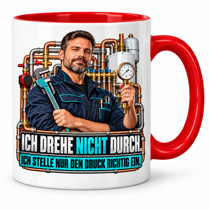 PEPAM SHK-Tasse „Ich drehe nicht durch. Ich stelle nur den Druck richtig ein.“ – Rot