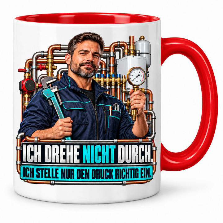 PEPAM SHK-Tasse „Ich drehe nicht durch. Ich stelle nur den Druck richtig ein.“ – Rot