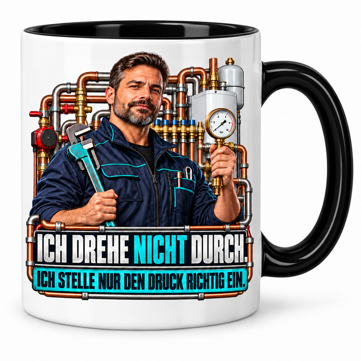 PEPAM SHK-Tasse „Ich drehe nicht durch. Ich stelle nur den Druck richtig ein.“ – Schwarz