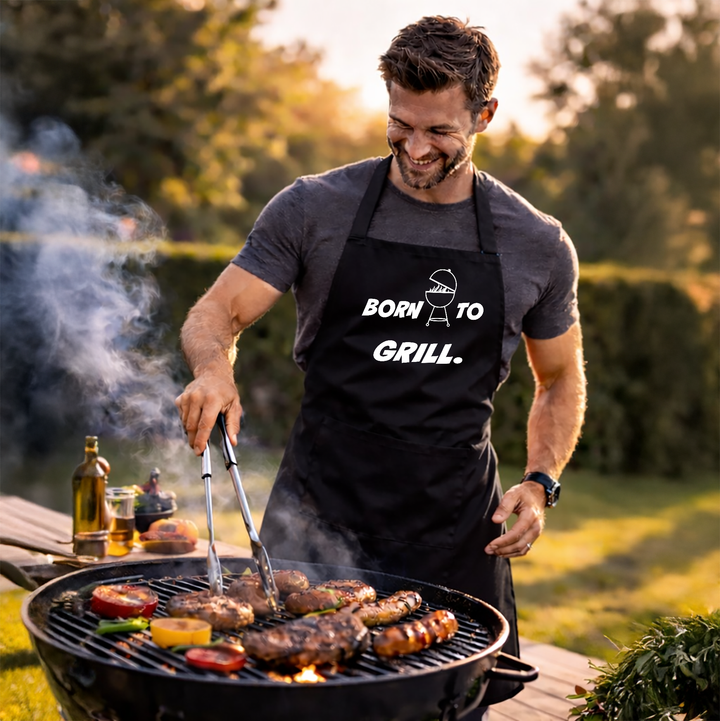 Grillschürze „Born to Grill“ – Lustige BBQ Schürze für Männer | Perfektes Geschenk für Grillmeister