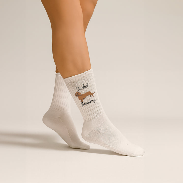 Socken „Dackel Mommy“ – Lustige Hunde-Socken für Frauen | Geschenk für Dackel-Liebhaberinnen | Tiermotiv aus Bio-Baumwolle