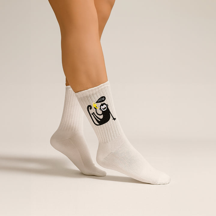 Lustige Socken „I’m Fine“ – Affe mit Banane | Witzige Motivsocken aus Bio-Baumwolle | Made in Europe