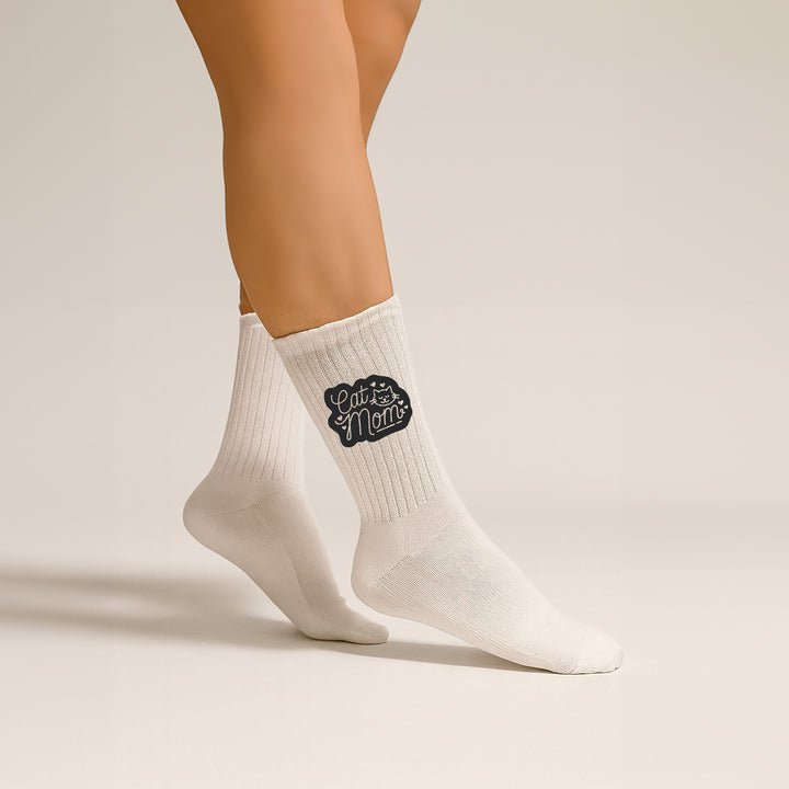 Socken „Cat Mom“ – Lustige Katzen-Socken für Frauen | Geschenk für Katzenliebhaberinnen | Tiermotiv aus Bio-Baumwolle