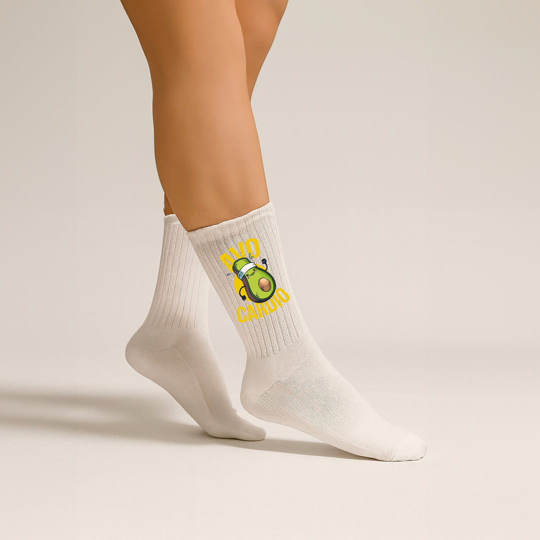 Socken „Avocardio“ – Lustige Fitness-Socken mit Avocado-Motiv | Witzige Sportsocken | Geschenk für Sportmuffel & Gym-Fans