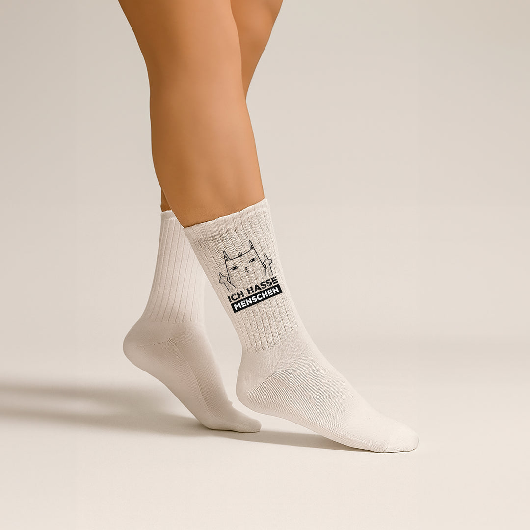 Socken „Ich hasse Menschen“ – Lustige Spruchsocken | Sarkastische Fun Socks | Geschenk für Misanthropen mit Humor | Made in Europe